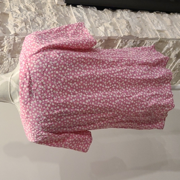 Ellen Tracy pink polka dot short-sleeved blouse 100% silk - Picture 3 of 5